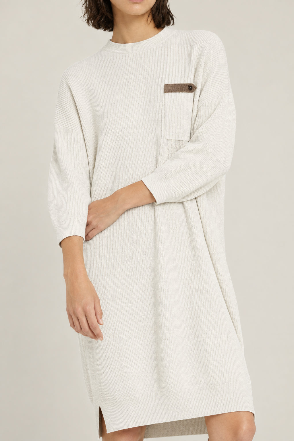 BRUNELLO CUCINELLI WOMEN'S OAT RIBBED COTTON RELAXED DRESS