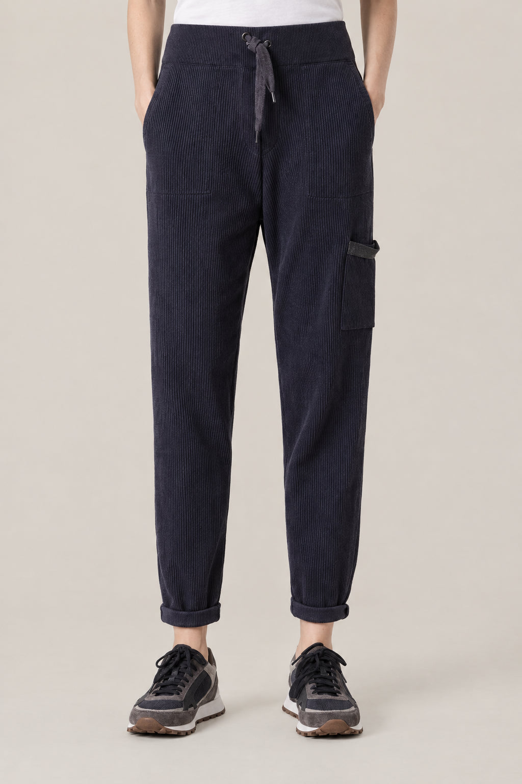 BRUNELLO CUCINELLI WOMEN'S NIGHT SKY RIBBED DRAWSTRING TROUSERS