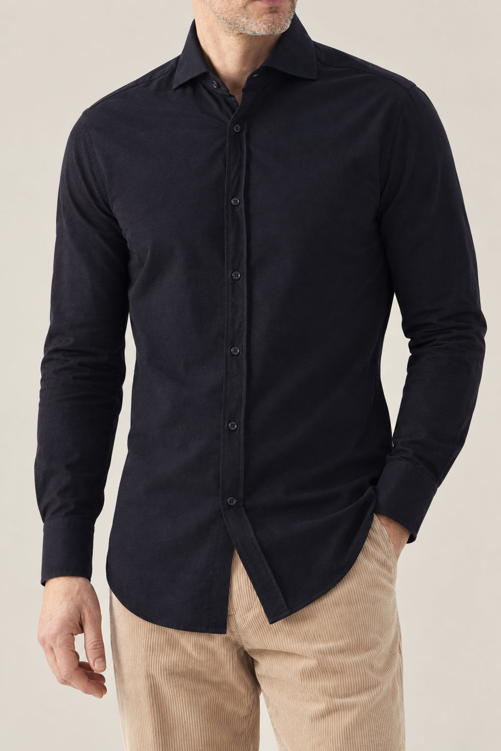 BRUNELLO CUCINELLI MEN'S BLACK COTTON LONG SLEEVE SHIRT