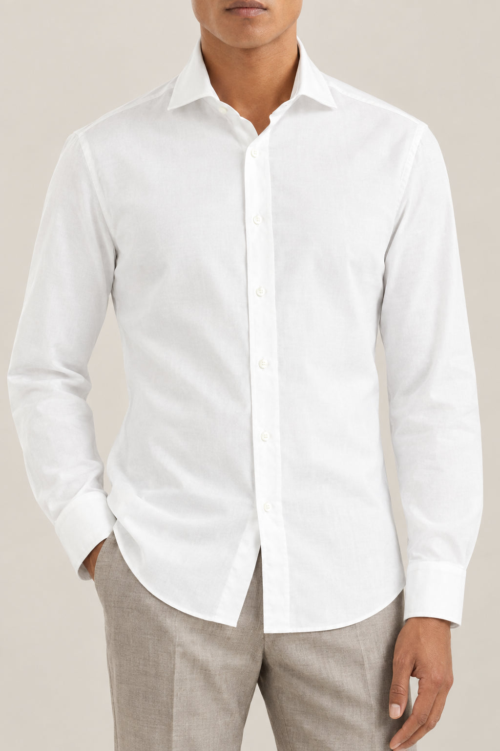BRUNELLO CUCINELLI MEN'S WHITE COTTON DRESS SHIRT