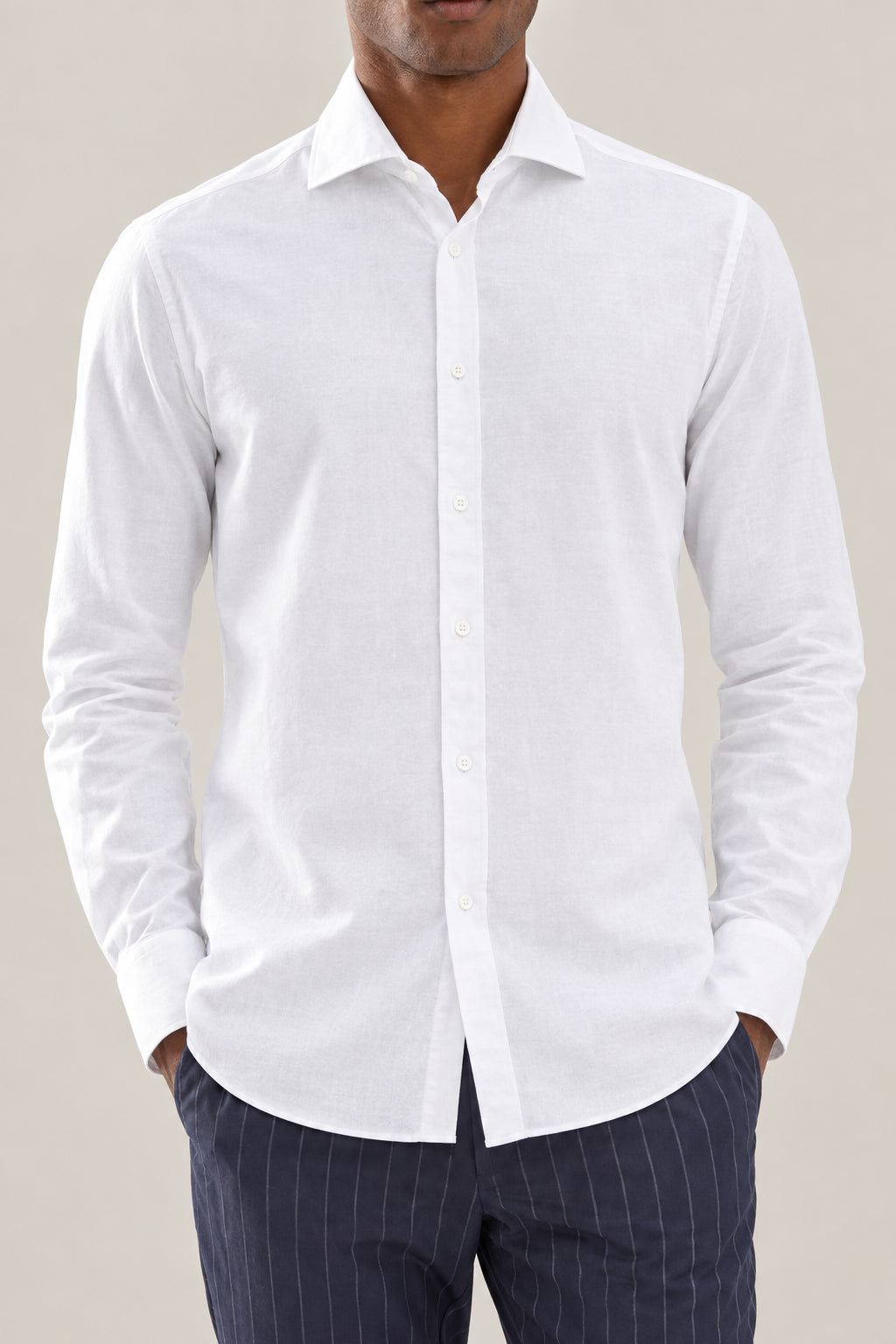 BRUNELLO CUCINELLI MEN'S WHITE COTTON BUTTON DOWN SHIRT
