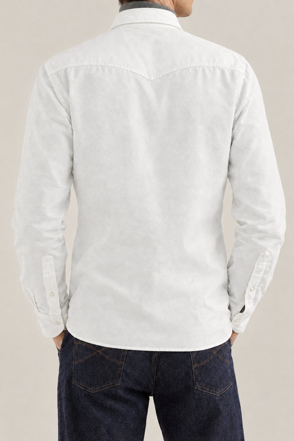 BRUNELLO CUCINELLI MEN'S WHITE COTTON WESTERN SHIRT