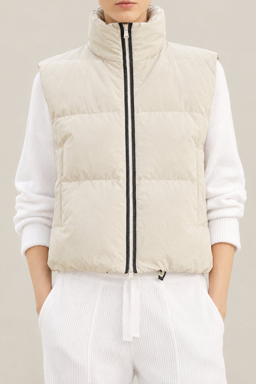 BRUNELLO CUCINELLI WOMEN'S SOFT STONE QUILTED SLEEVELESS JACKET