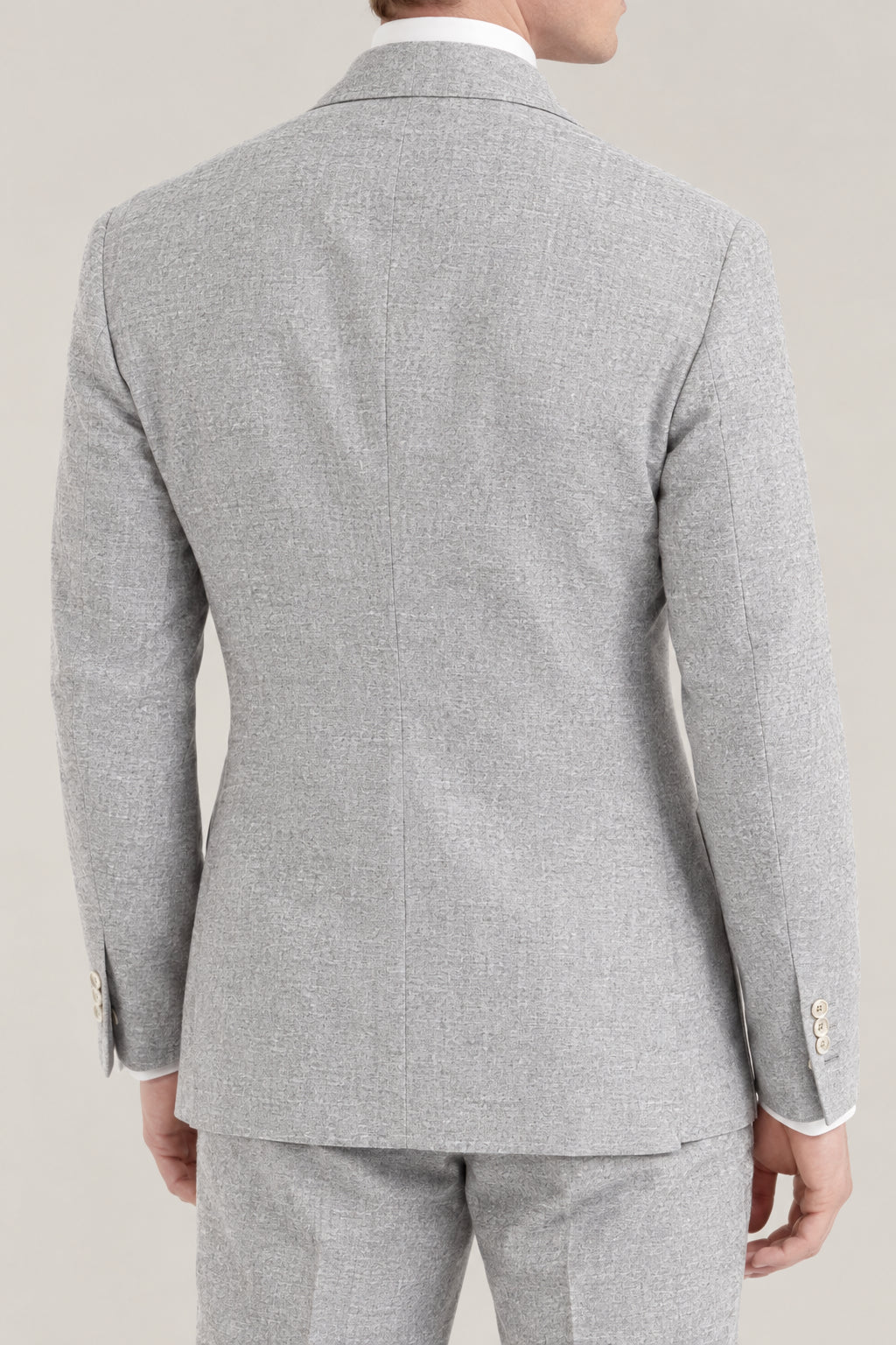 BRUNELLO CUCINELLI MEN'S PEARL GREY WOOL SILK DOUBLE BREASTED JACKET