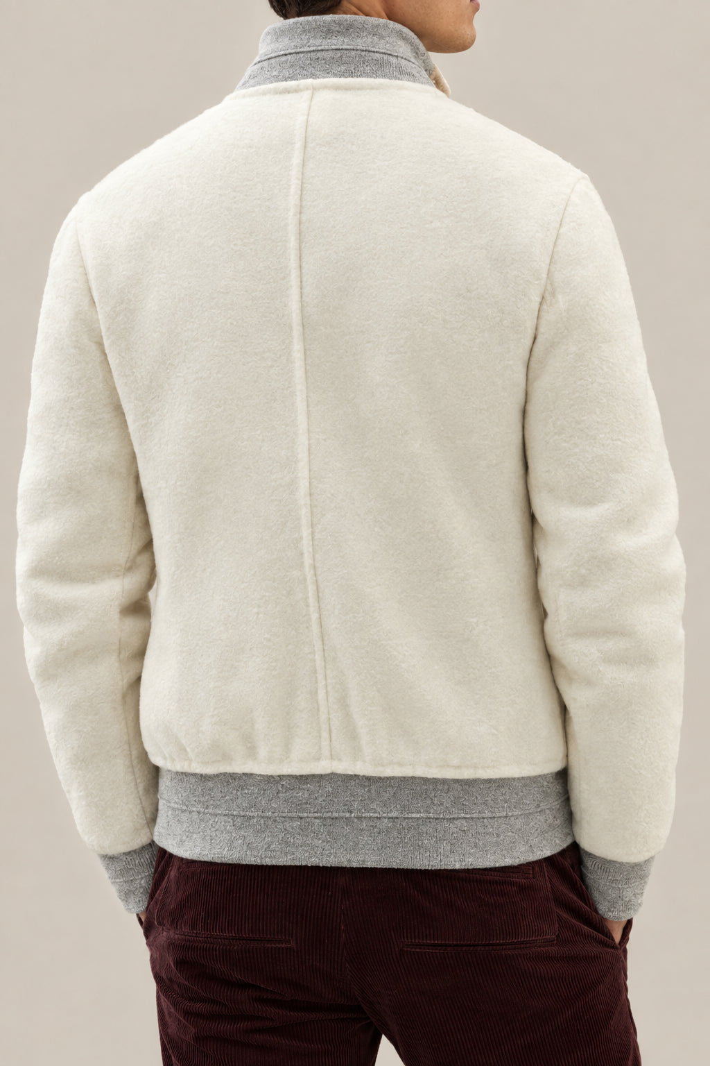 BRUNELLO CUCINELLI MEN'S WHITE WOOL BOMBER JACKET