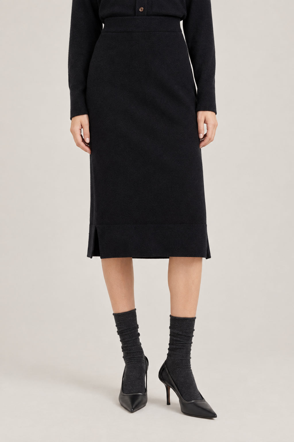 BRUNELLO CUCINELLI WOMEN'S BLACK WOOL KNIT MIDI SKIRT