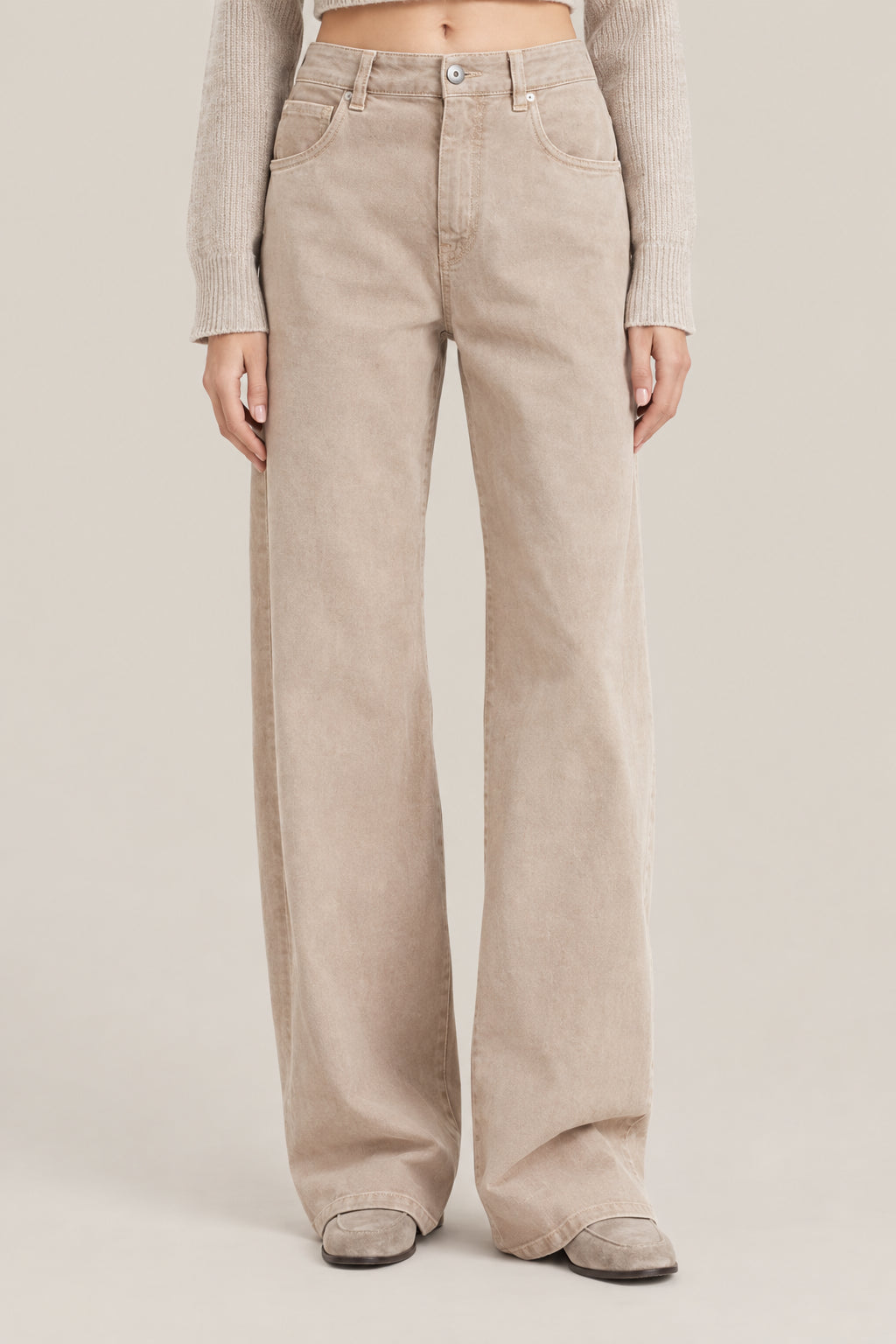 BRUNELLO CUCINELLI WOMEN'S BEIGE WIDE LEG TROUSERS