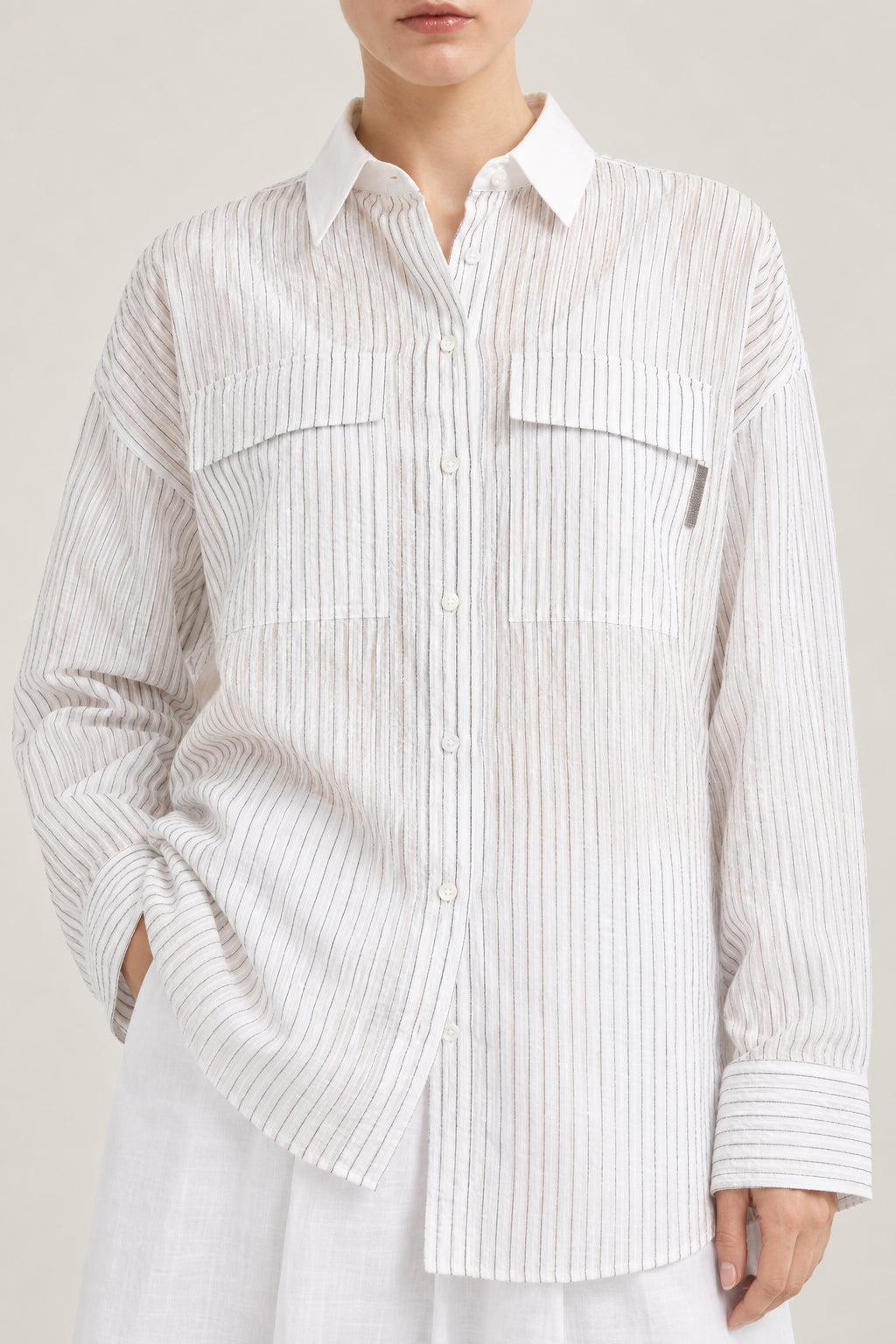 BRUNELLO CUCINELLI WOMEN'S WHITE STRIPED OVERSIZED SHIRT