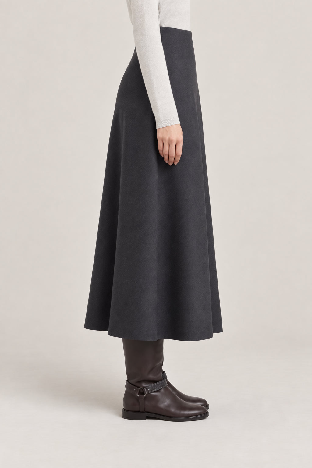 BRUNELLO CUCINELLI WOMEN'S CHARCOAL FLARED SKIRT