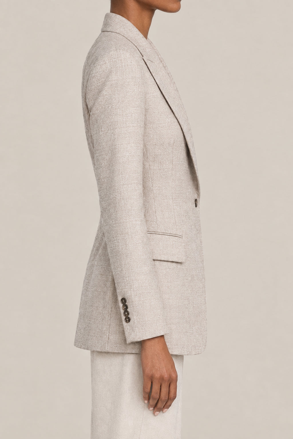 BRUNELLO CUCINELLI WOMEN'S BEIGE WOOL SINGLE BUTTON BLAZER