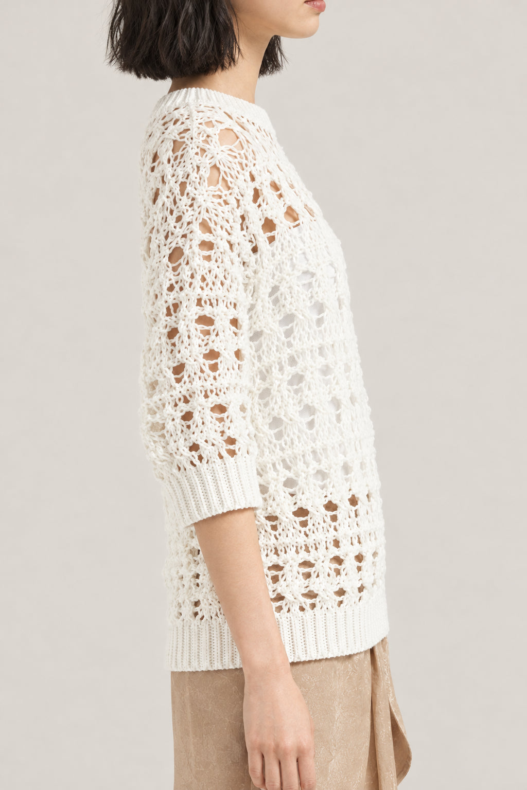 BRUNELLO CUCINELLI WOMEN'S OFF WHITE OPEN KNIT SWEATER