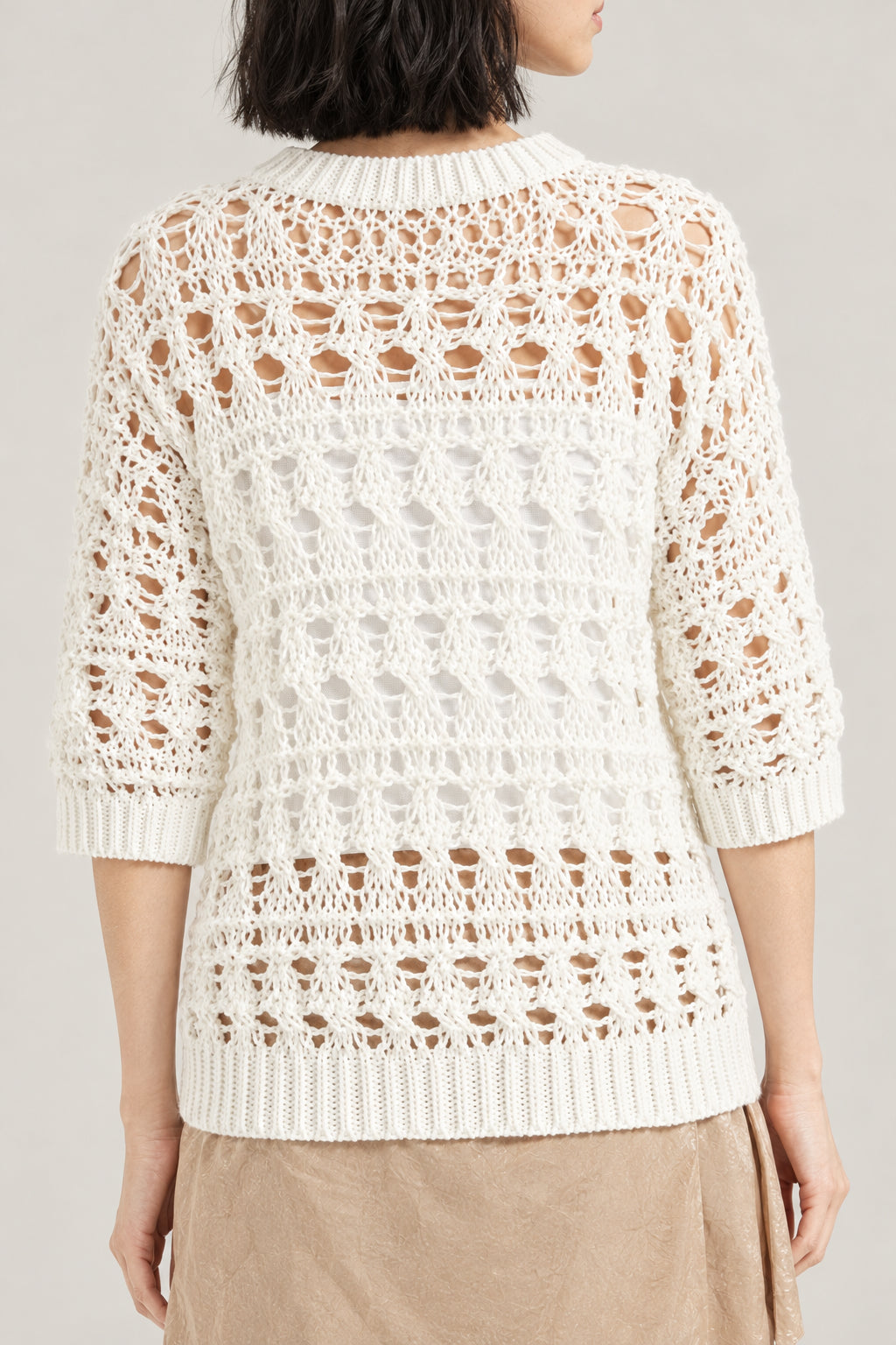 BRUNELLO CUCINELLI WOMEN'S OFF WHITE OPEN KNIT SWEATER