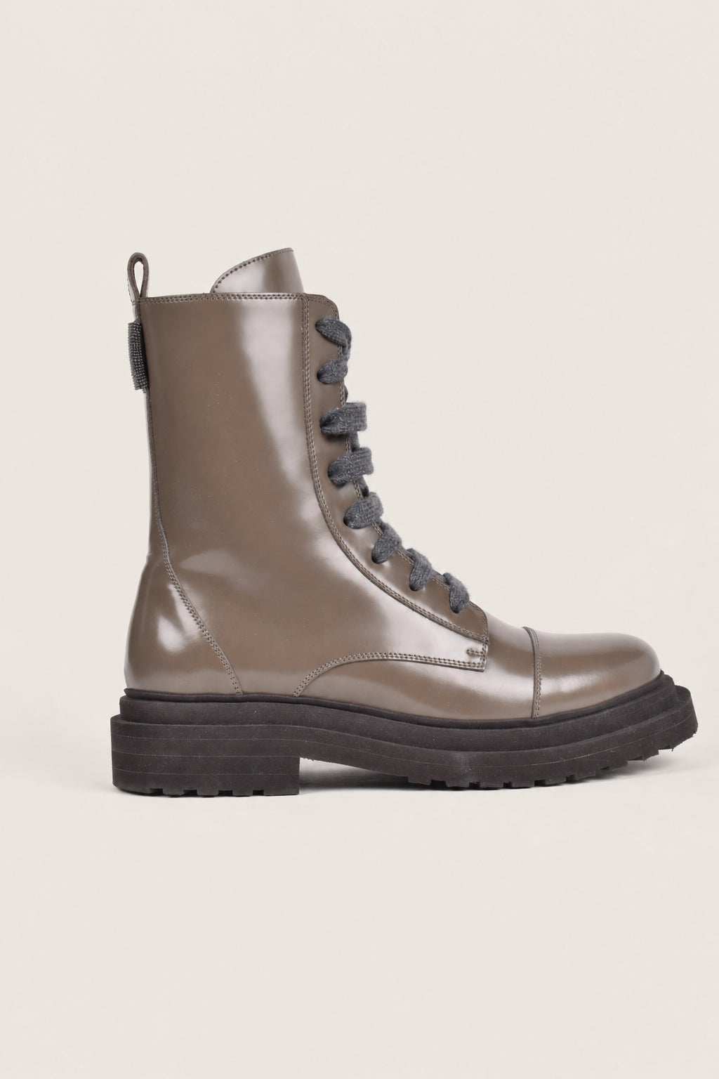 BRUNELLO CUCINELLI WOMEN'S MUD LEATHER LACE UP BOOTS