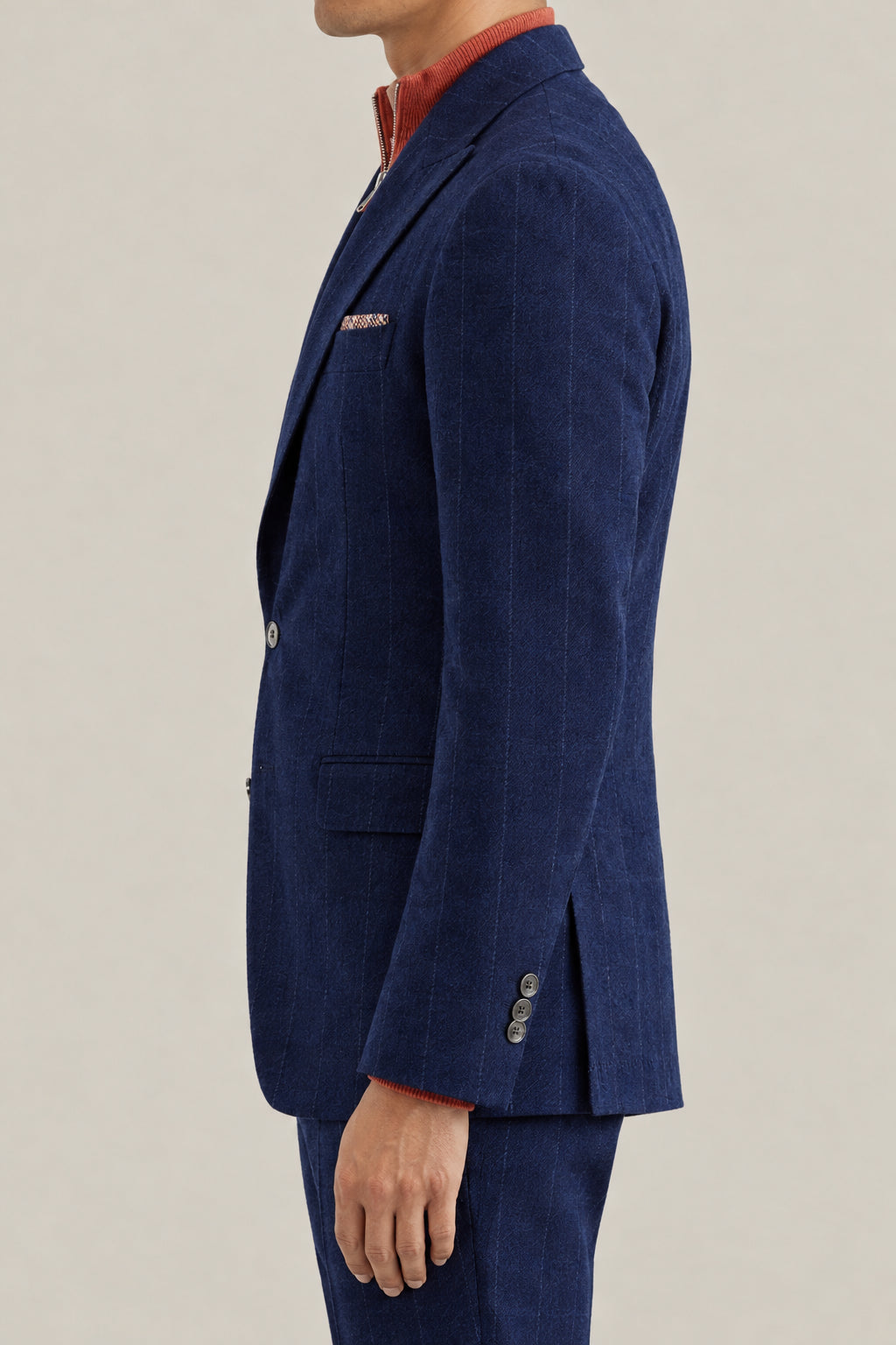 BRUNELLO CUCINELLI MEN'S COLORFUL BLUE WOOL PINSTRIPE BLAZER