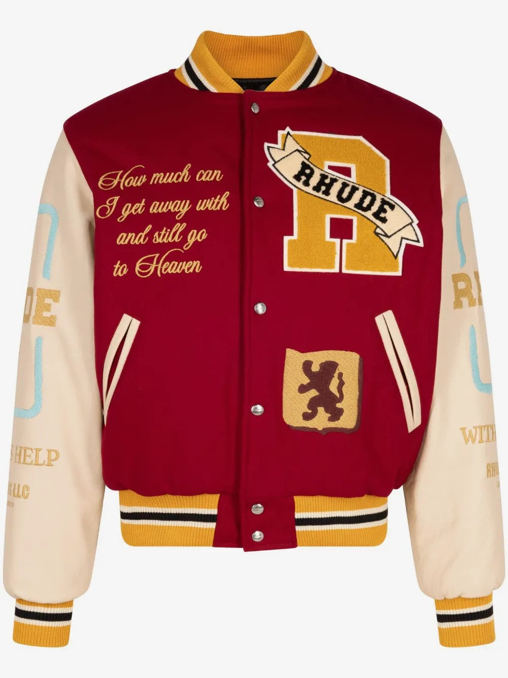 RHUDE MEN'S BORDEAUX WOOL VARSITY JACKET
