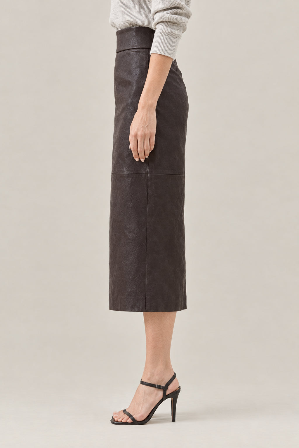 BRUNELLO CUCINELLI WOMEN'S DARK BROWN LINEN MIDI SKIRT