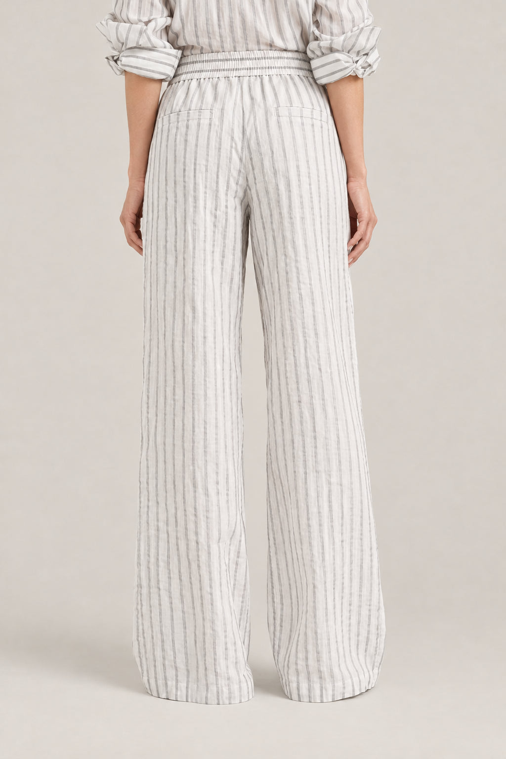 BRUNELLO CUCINELLI WOMEN'S WHITE STRIPED WIDE LEG TROUSERS