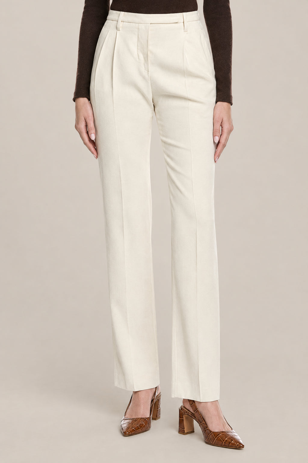 BRUNELLO CUCINELLI WOMEN'S IVORY TAILORED TROUSERS