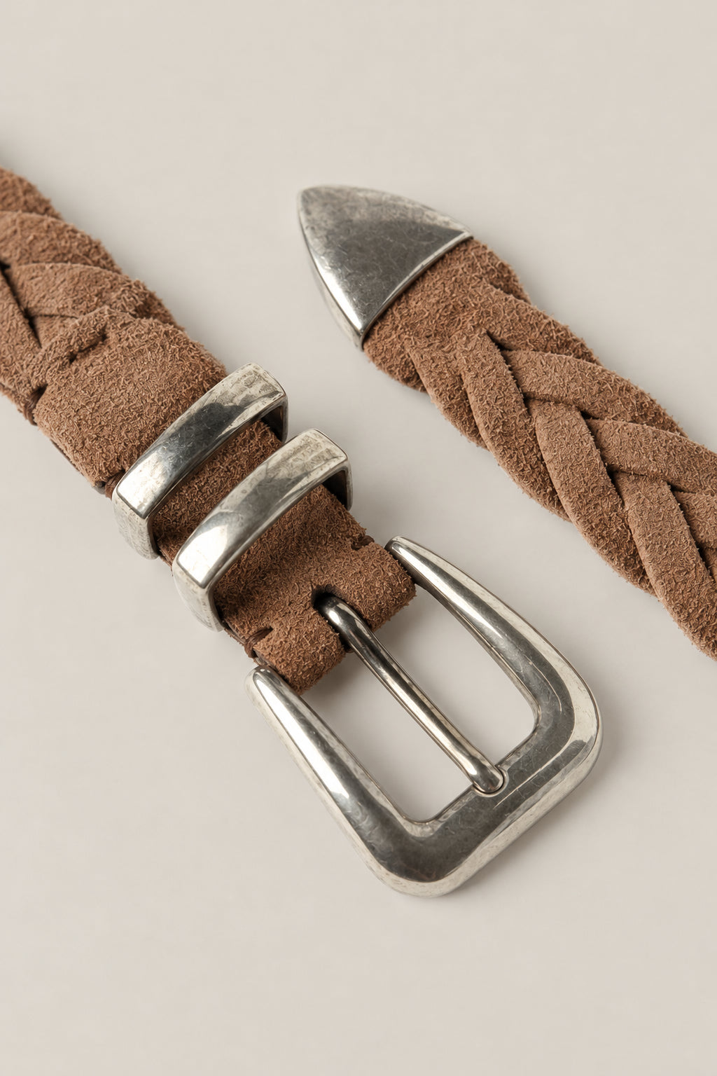 BRUNELLO CUCINELLI MEN'S CHESTNUT BRAIDED LEATHER BELT