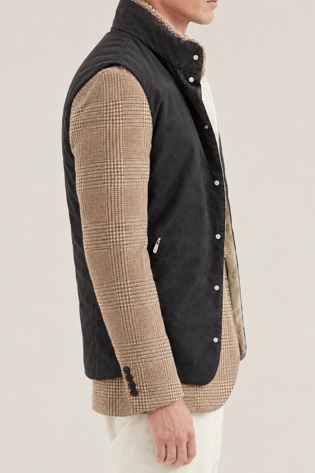 BRUNELLO CUCINELLI MEN'S ANTHRACITE AND LINSEED TWO TONE VEST