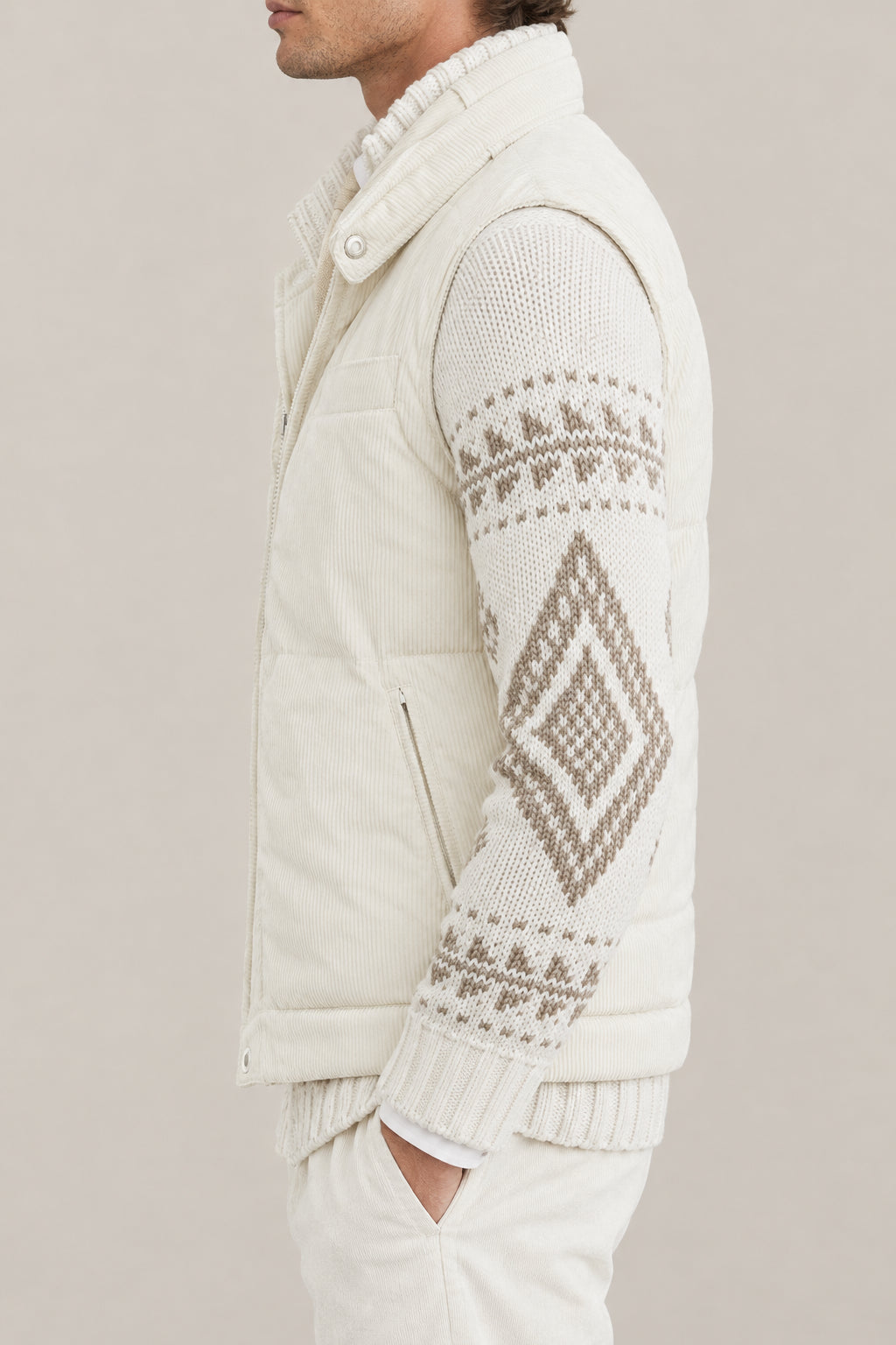BRUNELLO CUCINELLI MEN'S MILK CORDUROY ZIP FRONT VEST