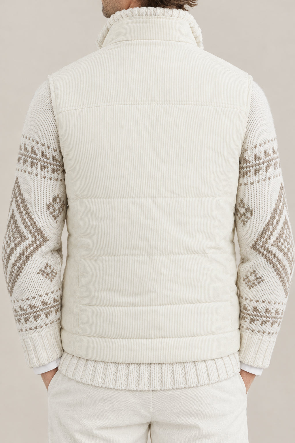 BRUNELLO CUCINELLI MEN'S MILK CORDUROY ZIP FRONT VEST
