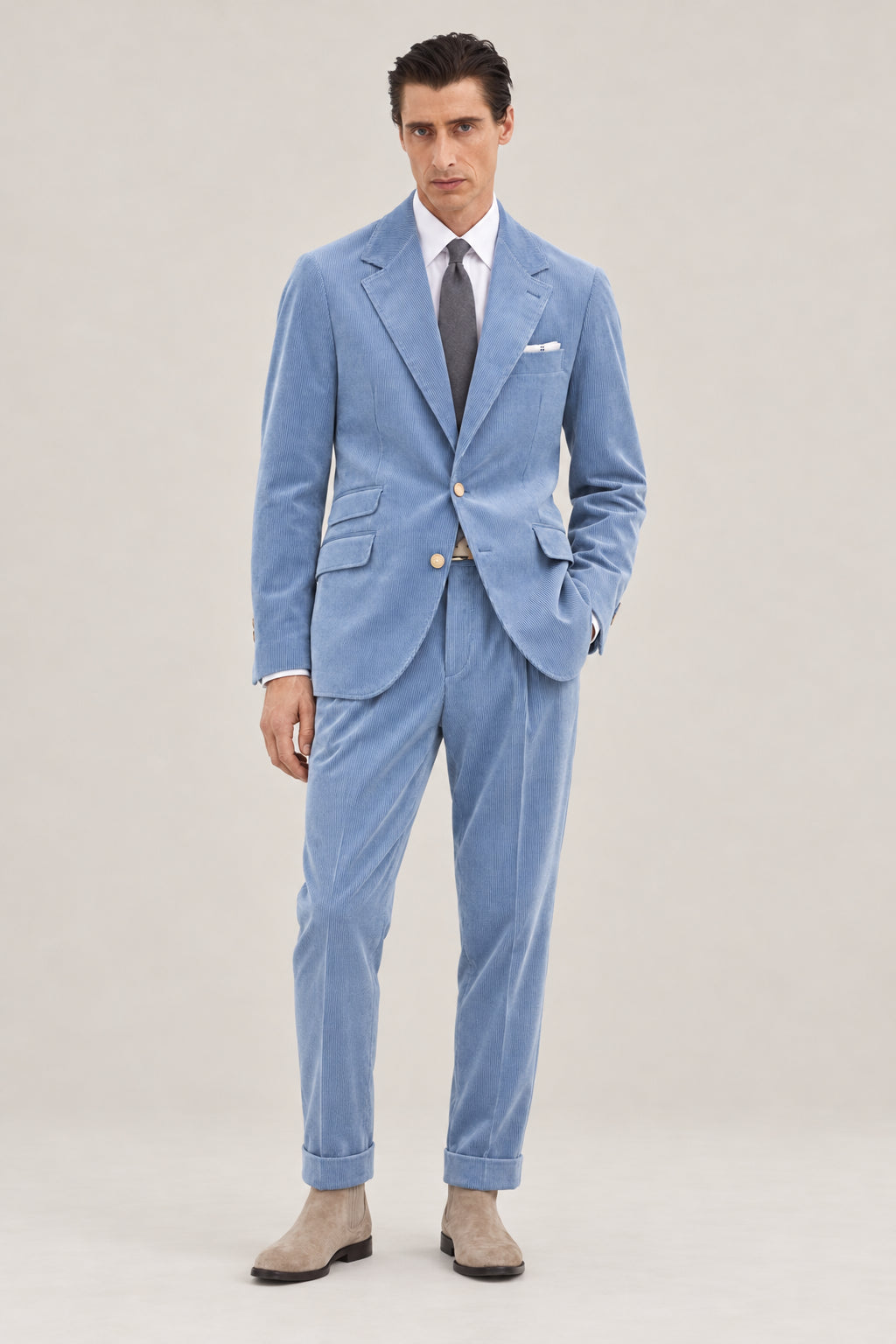 BRUNELLO CUCINELLI MEN'S CLOUD COTTON WOOL BLEND SUIT