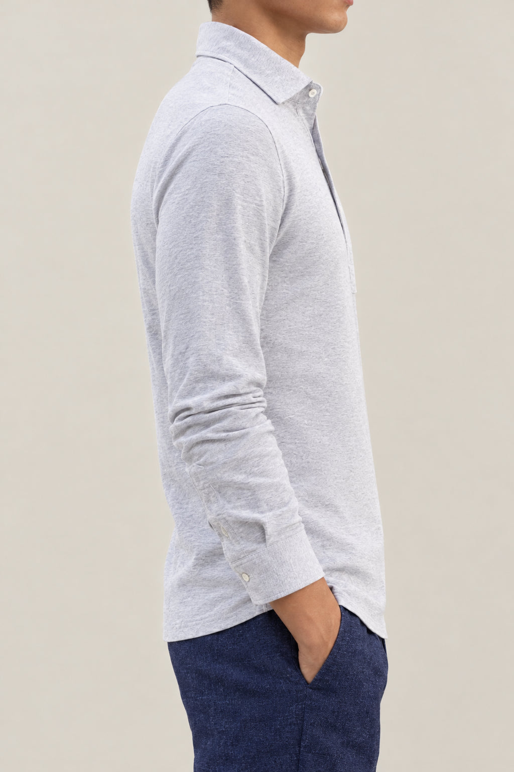 BRUNELLO CUCINELLI MEN'S LIGHT GREY LONG SLEEVE COTTON SHIRT