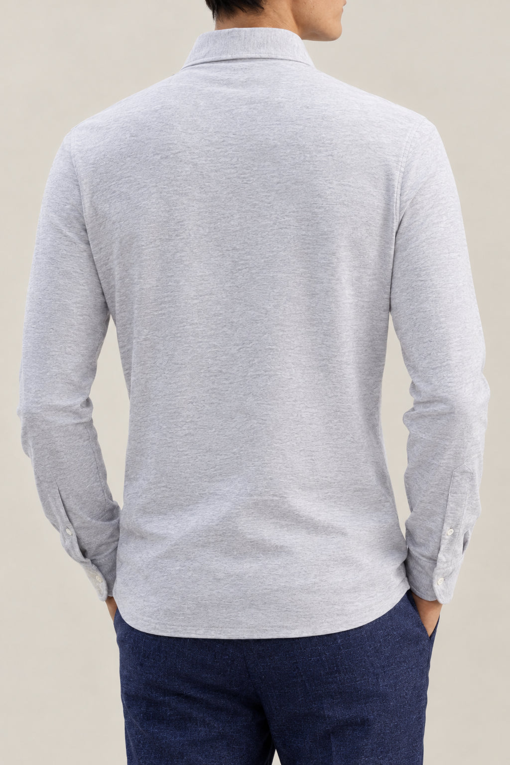BRUNELLO CUCINELLI MEN'S LIGHT GREY LONG SLEEVE COTTON SHIRT