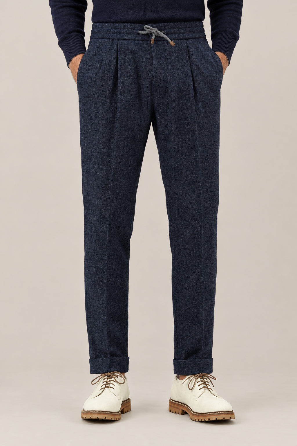 BRUNELLO CUCINELLI MEN'S DARK WOOL PLEATED TROUSERS