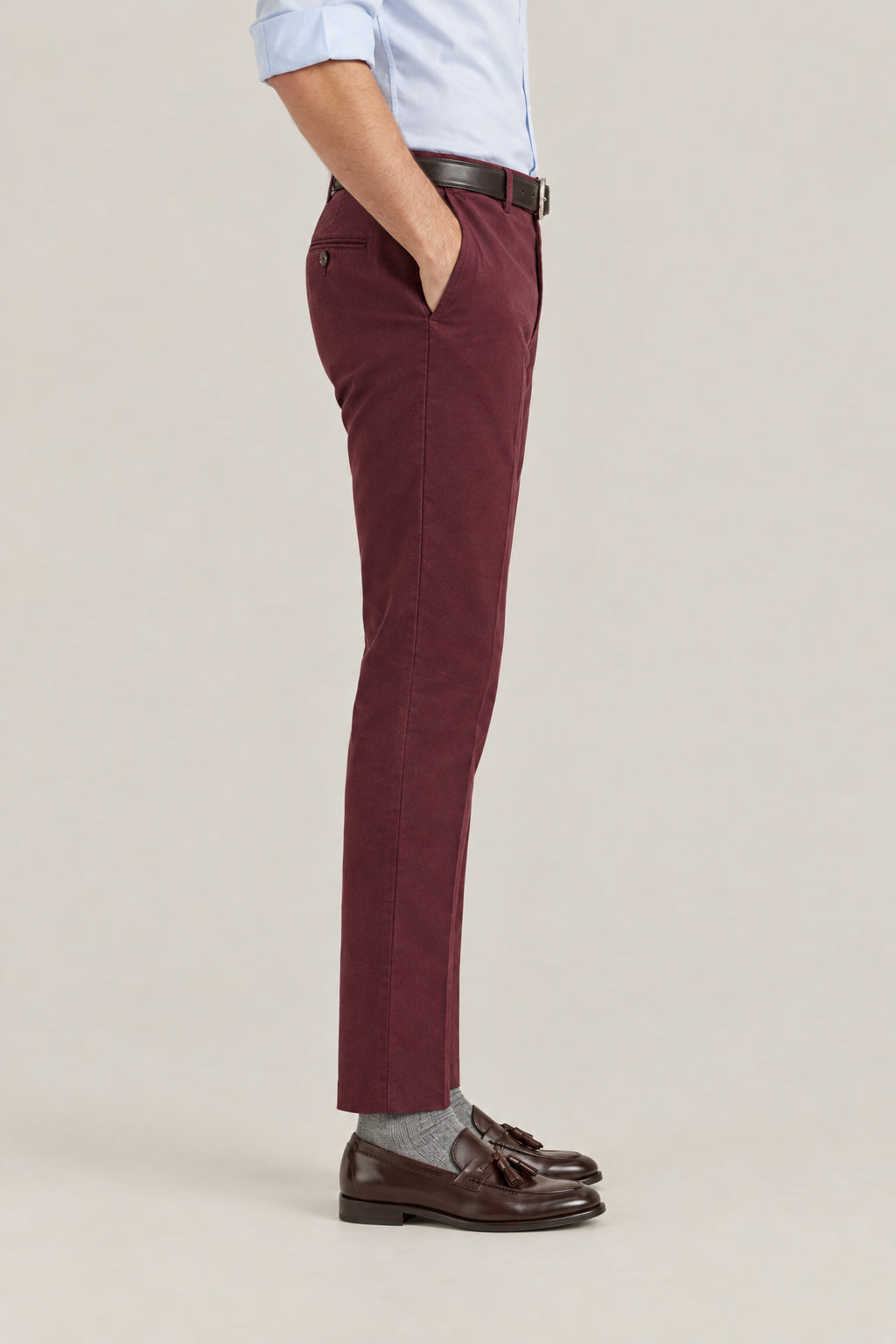 BRUNELLO CUCINELLI MEN'S AMARANTH COTTON STRAIGHT LEG TROUSERS