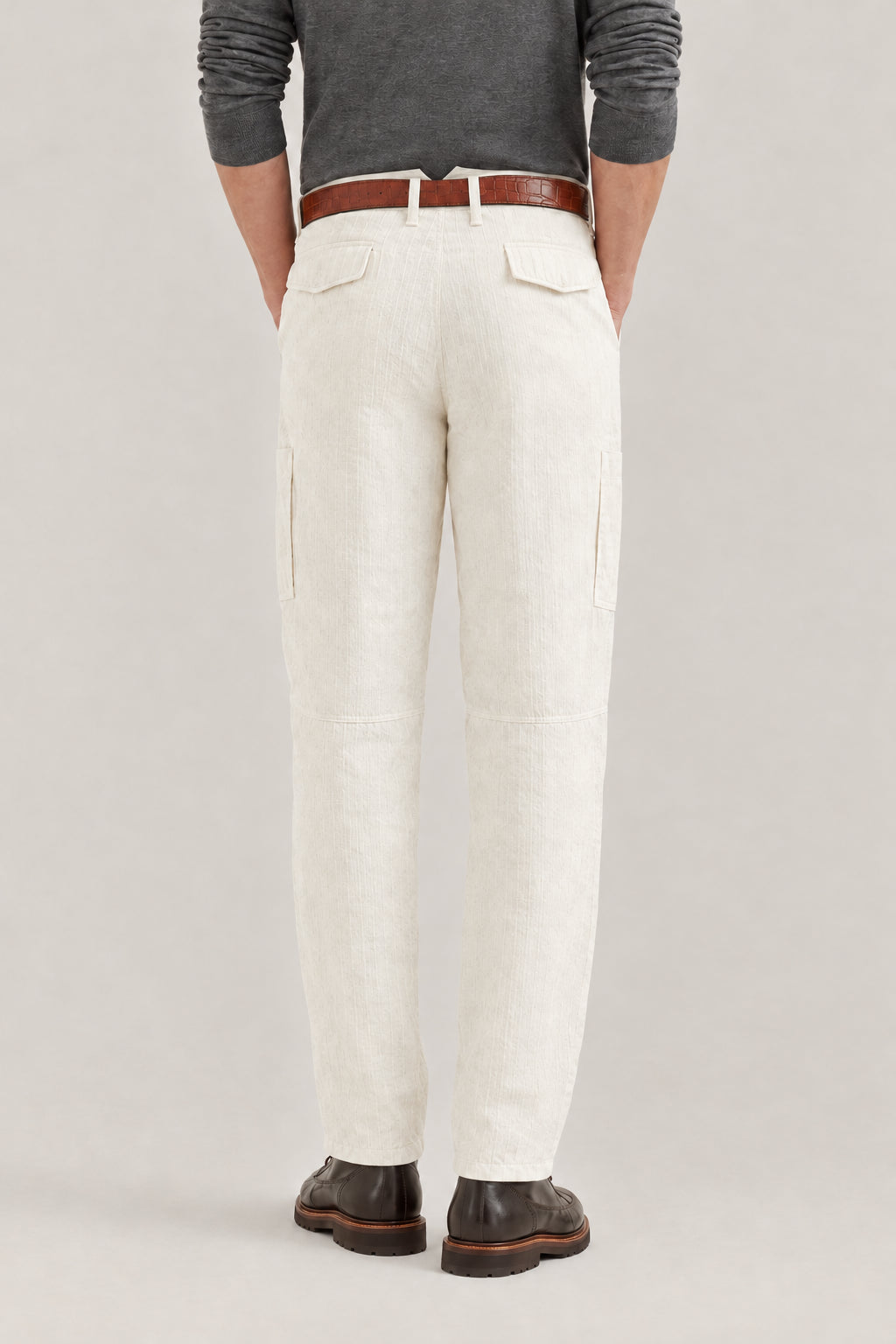 BRUNELLO CUCINELLI MEN'S ENGLISH WHITE COTTON RELAXED TROUSERS