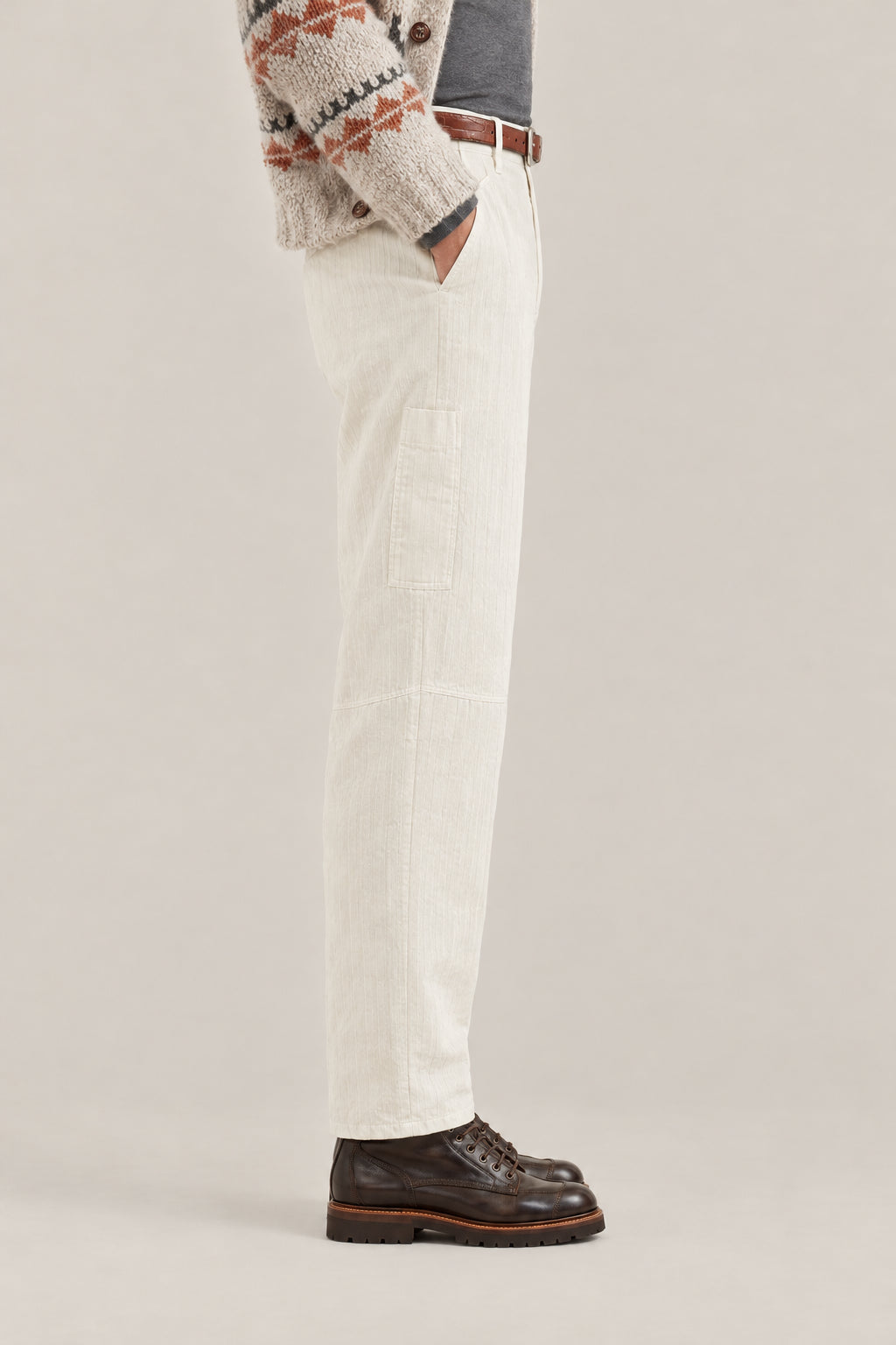 BRUNELLO CUCINELLI MEN'S ENGLISH WHITE COTTON RELAXED TROUSERS