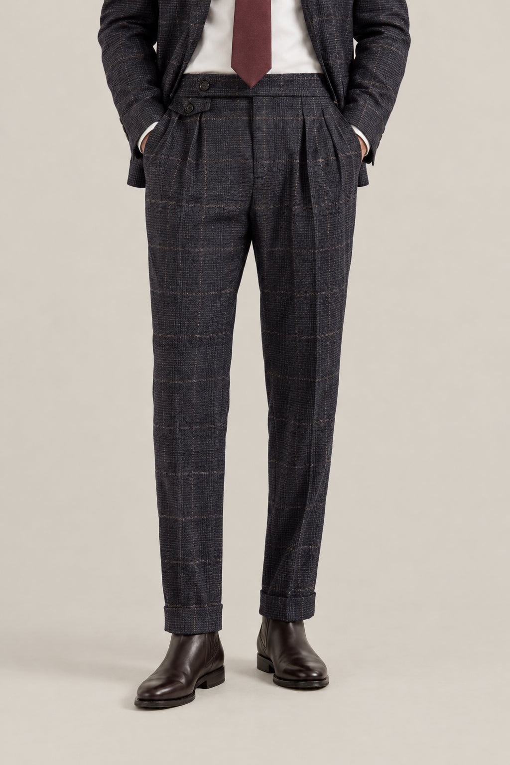 BRUNELLO CUCINELLI MEN'S ANTHRACITE WOOL BLEND PLEATED TROUSERS