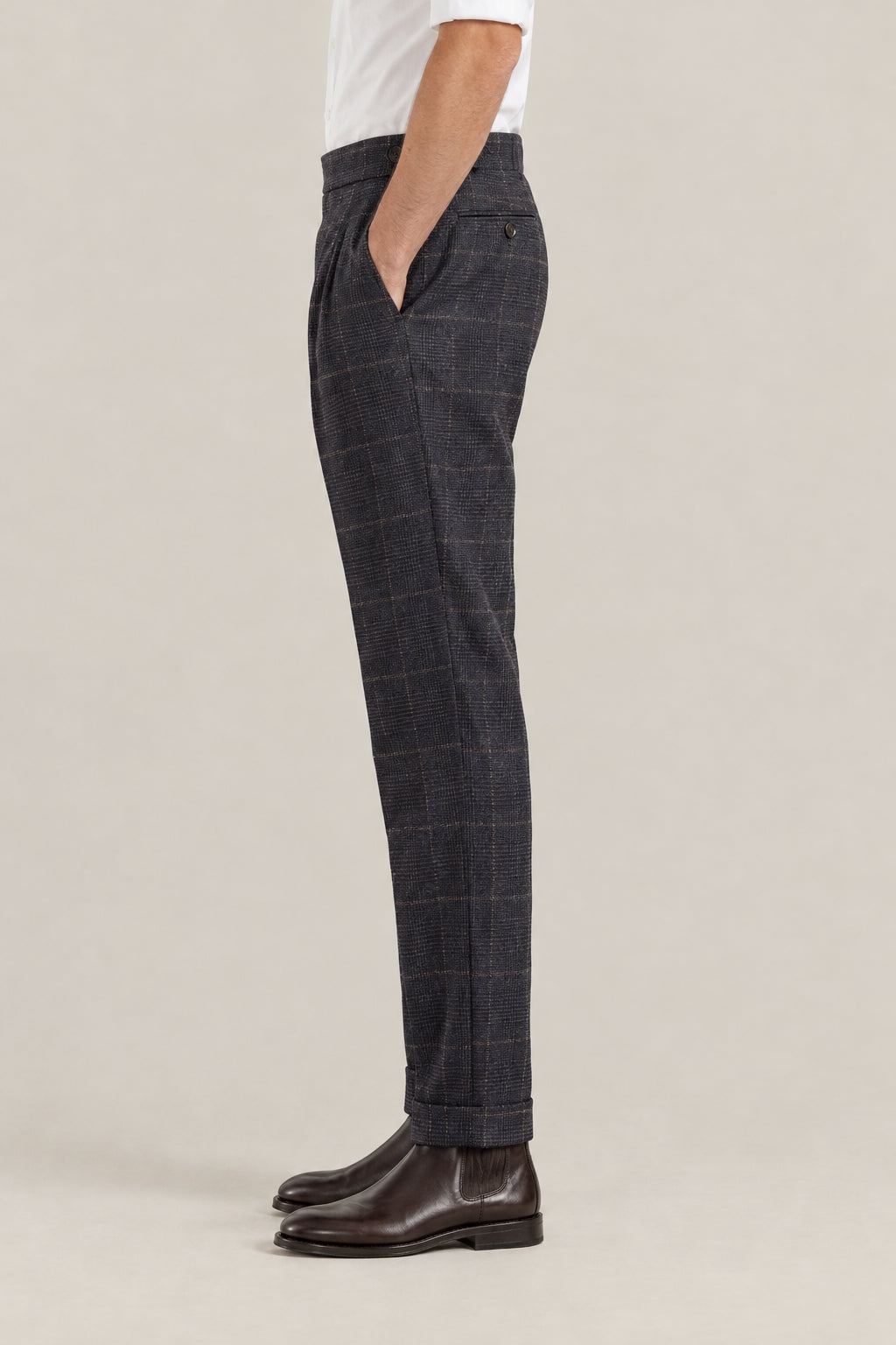 BRUNELLO CUCINELLI MEN'S ANTHRACITE WOOL BLEND PLEATED TROUSERS