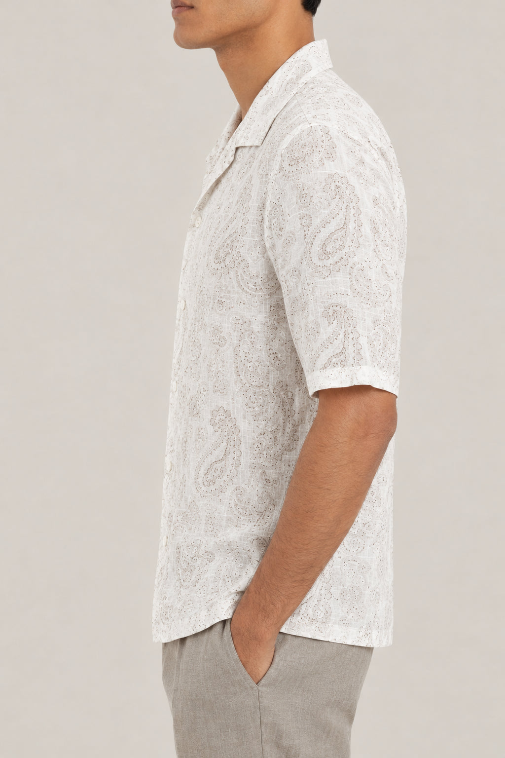 BRUNELLO CUCINELLI MEN'S BROWN SAGE LINEN SHORT SLEEVE SHIRT