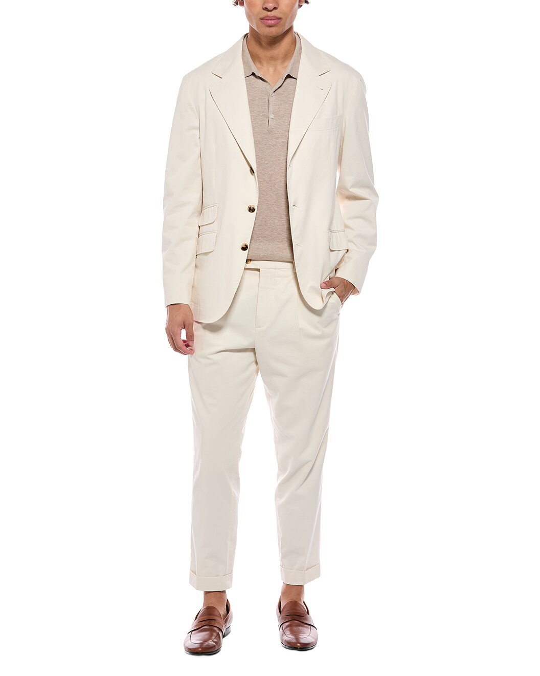 BRUNELLO CUCINELLI MEN'S OFF WHITE COTTON SUIT