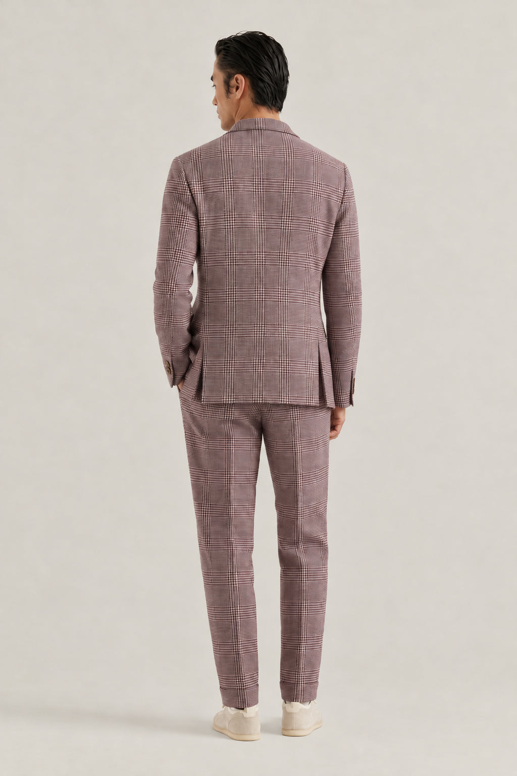 BRUNELLO CUCINELLI MEN'S PURPLE WOOL SILK CHECKED SUIT