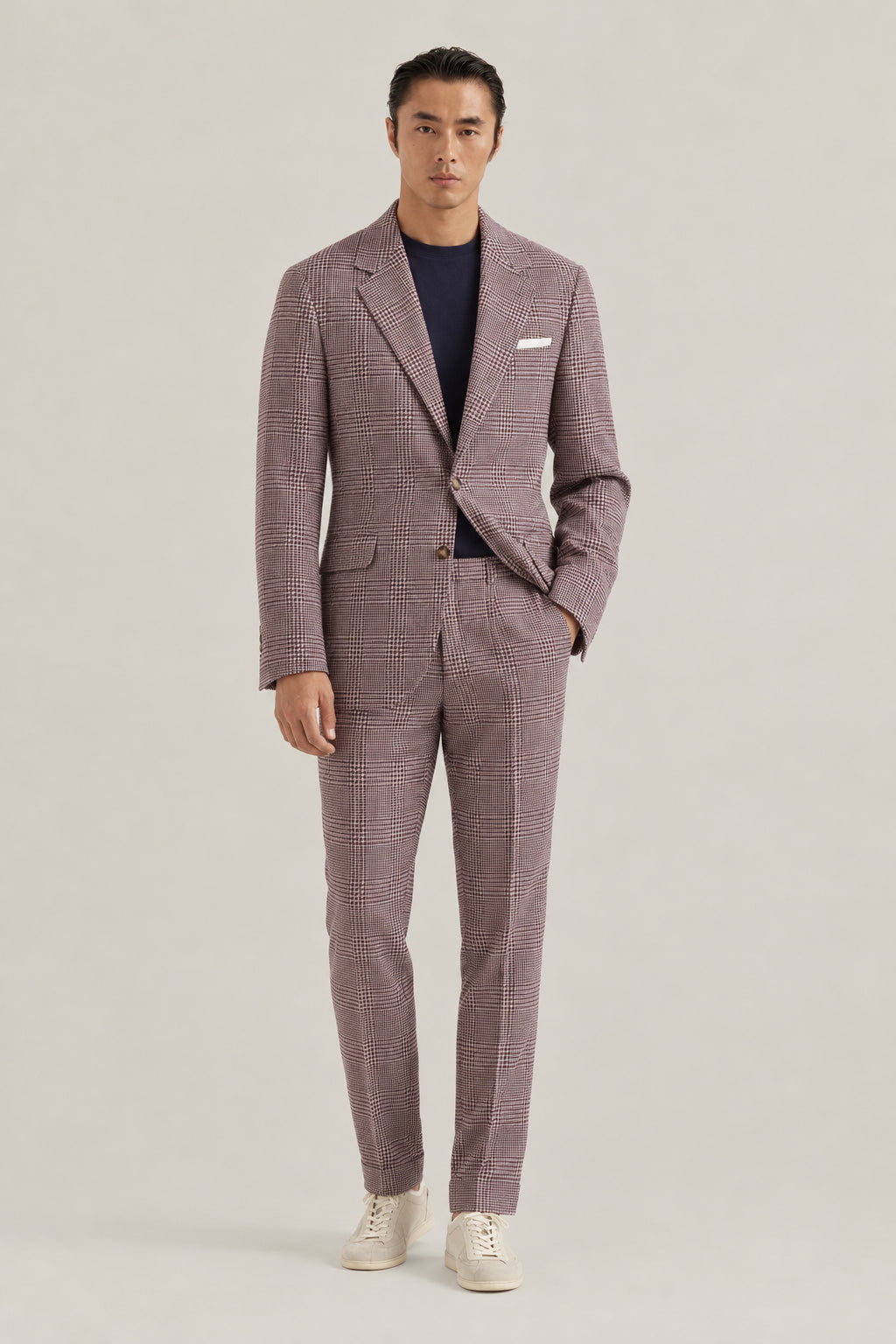 BRUNELLO CUCINELLI MEN'S PURPLE WOOL SILK CHECKED SUIT
