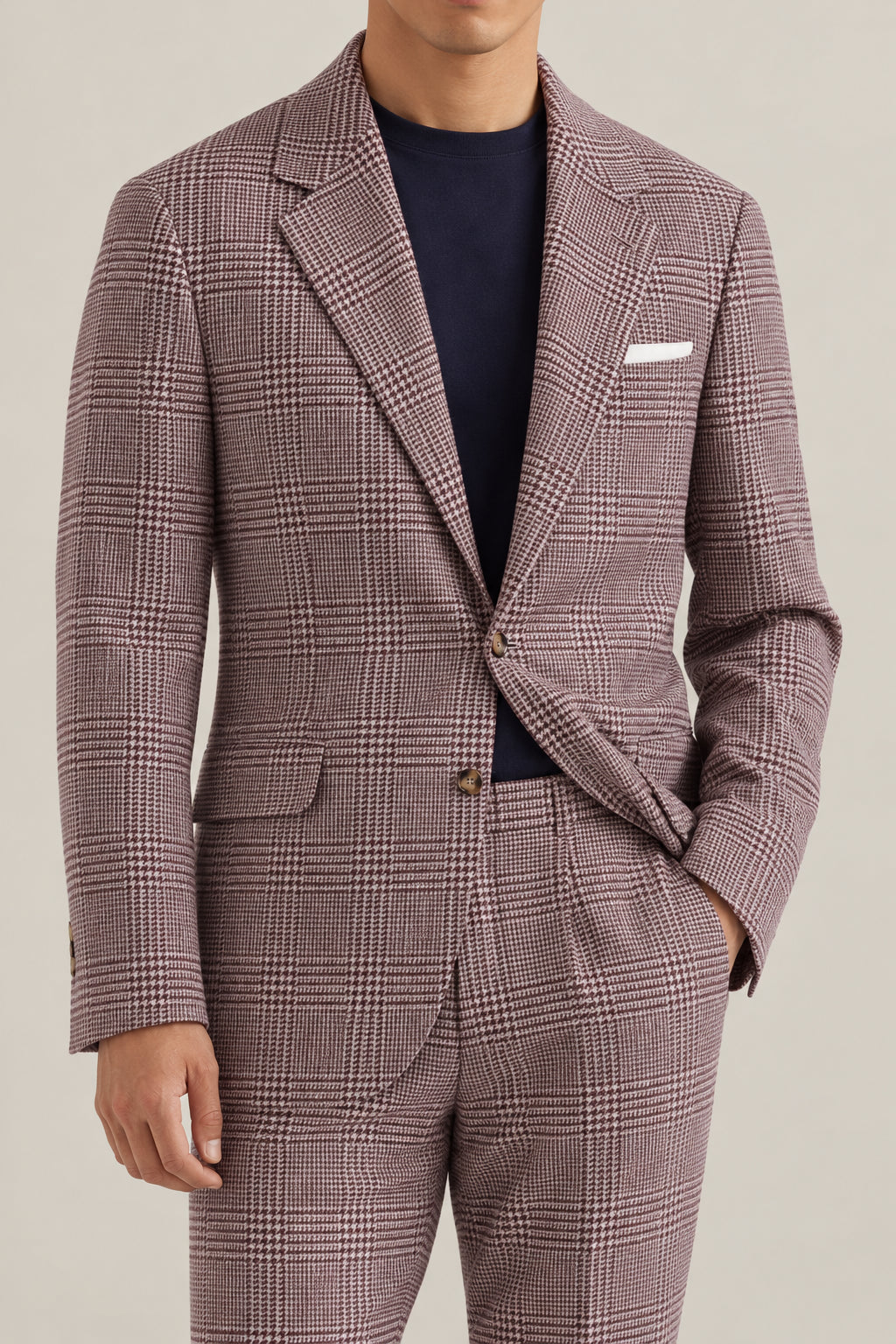 BRUNELLO CUCINELLI MEN'S PURPLE WOOL SILK CHECKED SUIT