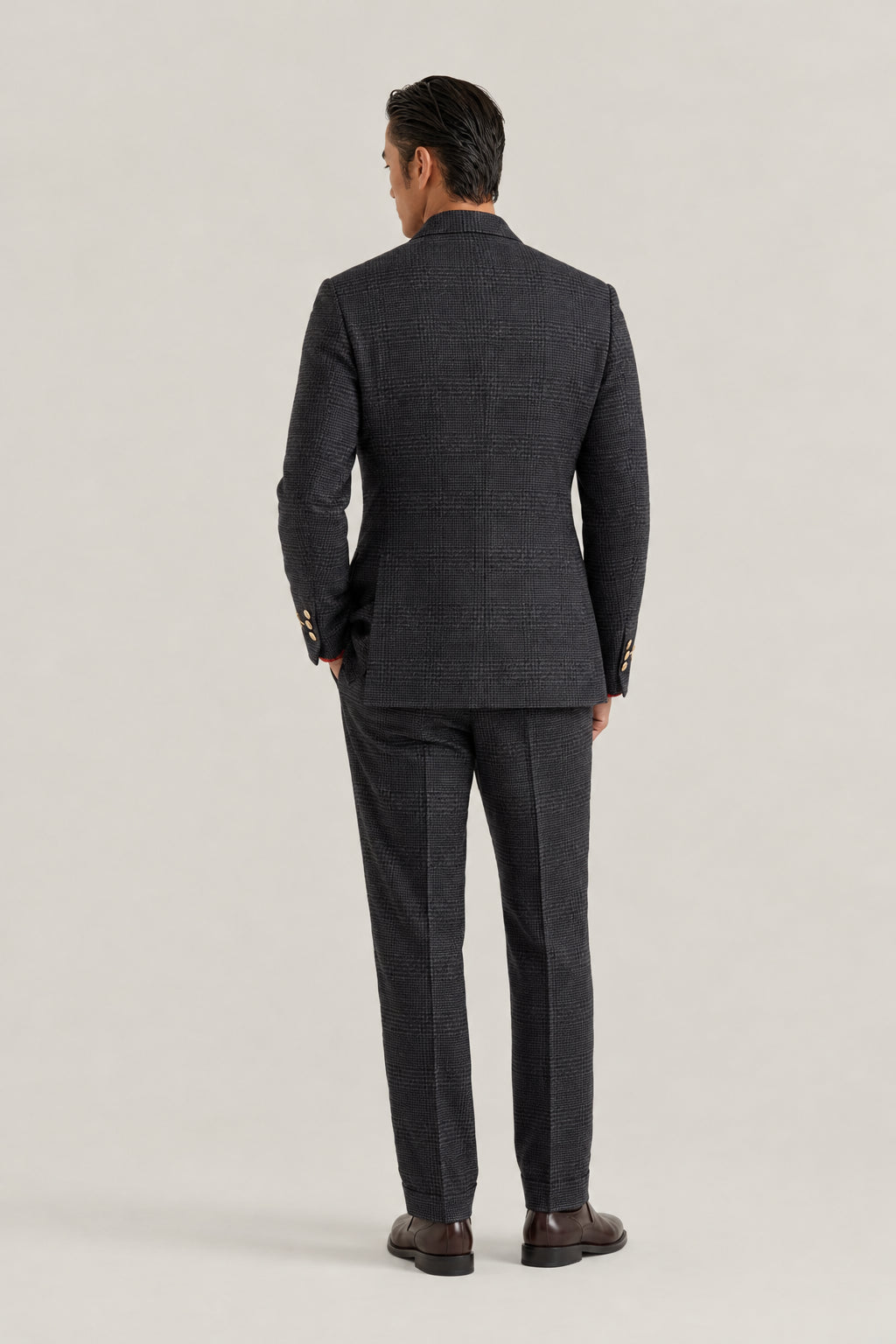 BRUNELLO CUCINELLI MEN'S ANTHRACITE WOOL DOUBLE BREASTED CHECKED SUIT