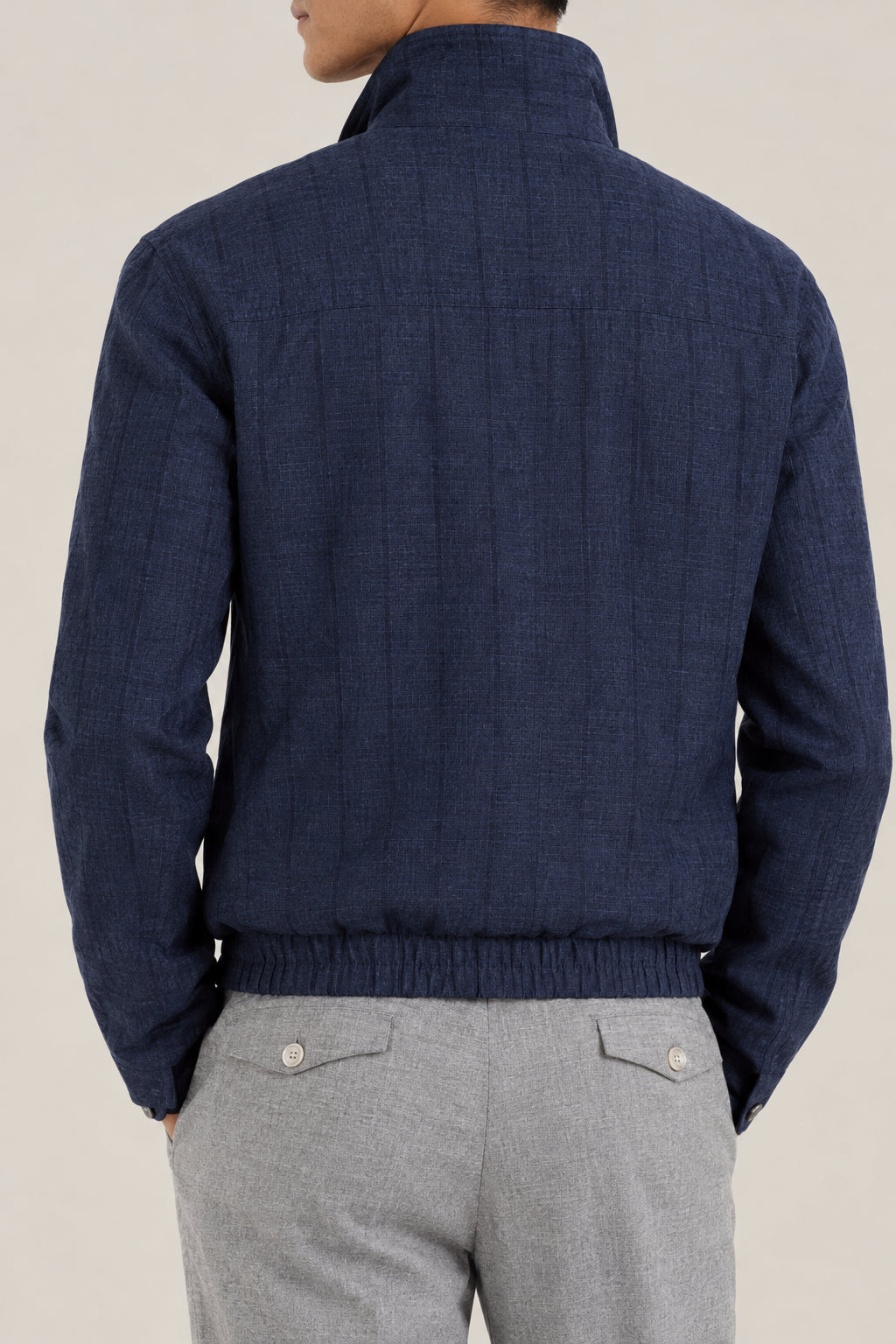 BRUNELLO CUCINELLI MEN'S NAVY WOOL LINEN SILK BLEND ZIP JACKET