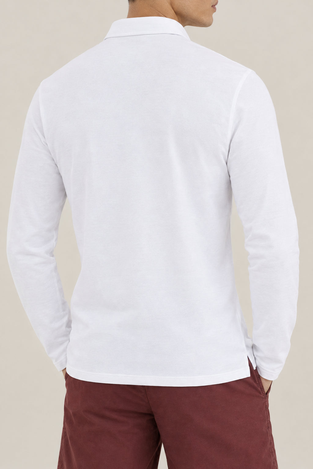 BRUNELLO CUCINELLI MEN'S WHITE LONG SLEEVE POLO SHIRT