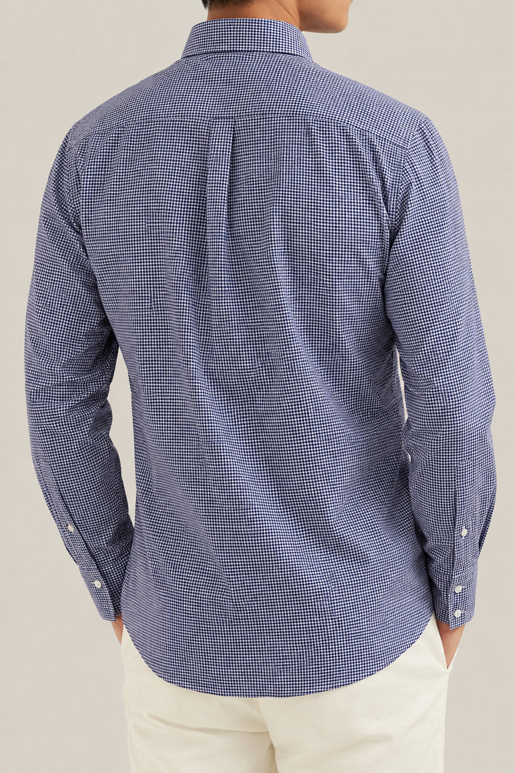 BRUNELLO CUCINELLI MEN'S BLUE COTTON CHECK BUTTON DOWN SHIRT