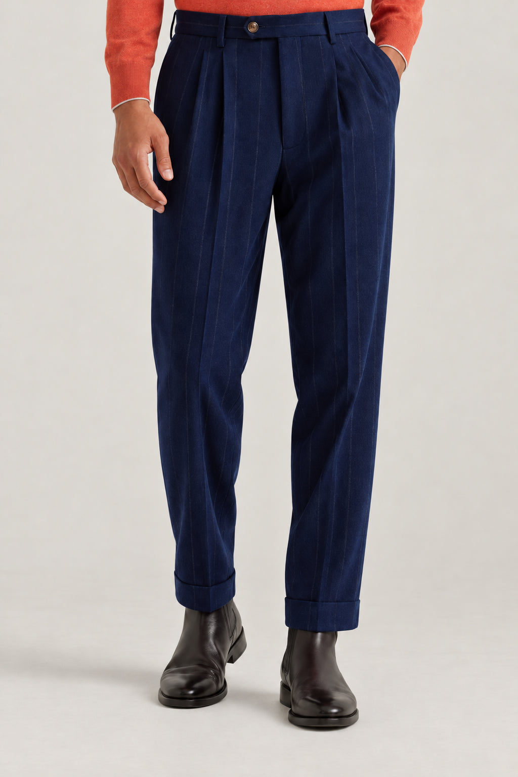 BRUNELLO CUCINELLI MEN'S COLORFUL BLUE WOOL TROUSERS