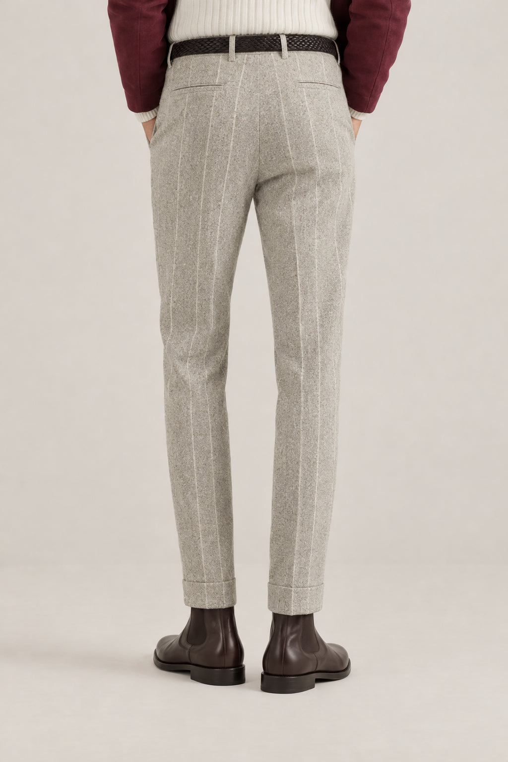 BRUNELLO CUCINELLI MEN'S ROCK SALT WOOL SILK BLEND PLEATED TROUSERS