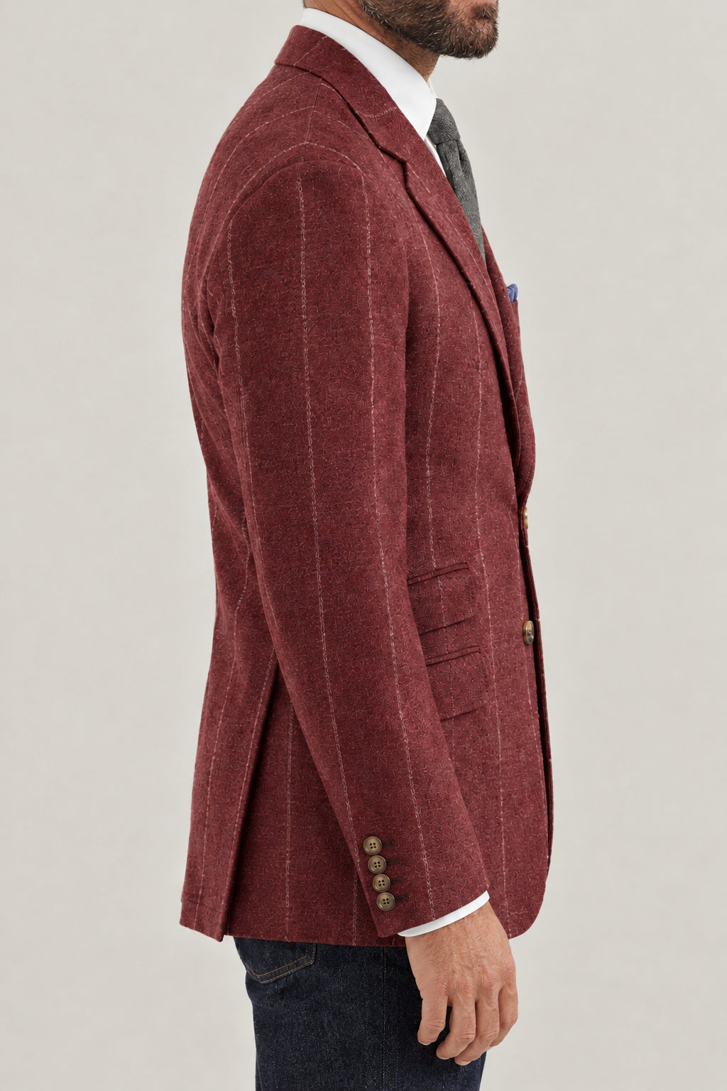 BRUNELLO CUCINELLI MEN'S PURPLE SILK WOOL STRIPED BLAZER