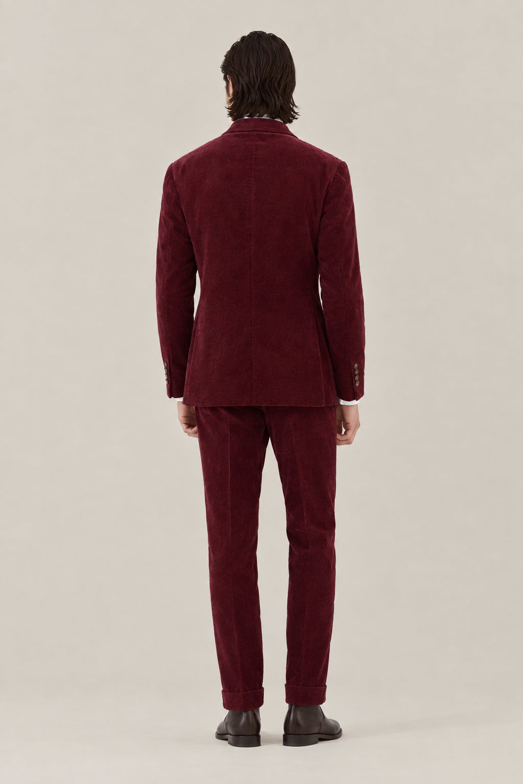 BRUNELLO CUCINELLI MEN'S AMARANTH DOUBLE BREASTED COTTON WOOL SUIT