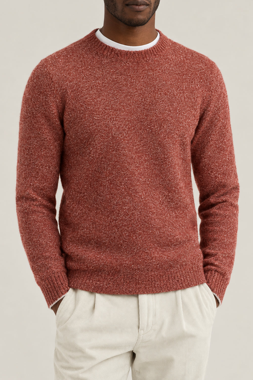 BRUNELLO CUCINELLI MEN'S CORAL WOOL BLEND CREWNECK SWEATER