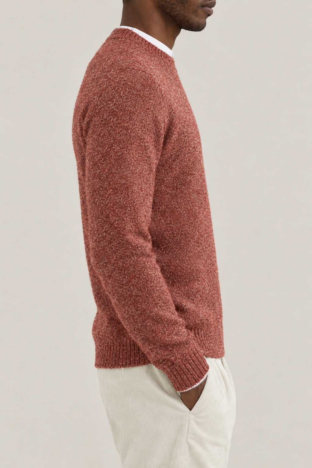 BRUNELLO CUCINELLI MEN'S CORAL WOOL BLEND CREWNECK SWEATER
